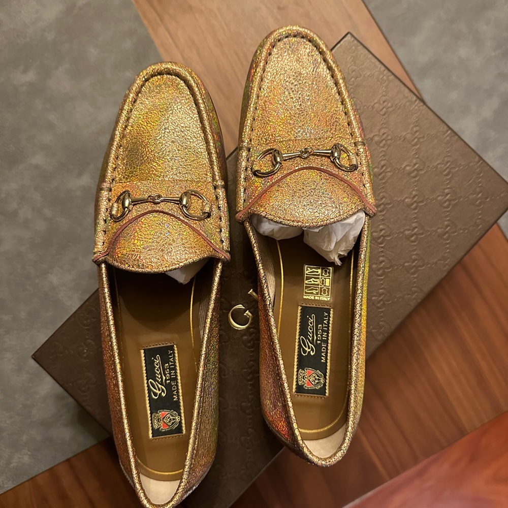 Gucci Gold Metallic Loafers